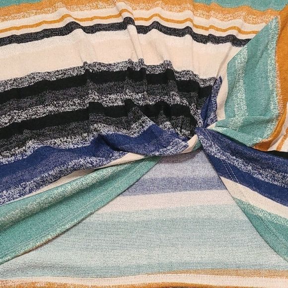 Multi Stripe Twist Hem Long Sleeve Blouse. Plus sizes 1X-3X - Picture 9 of 12